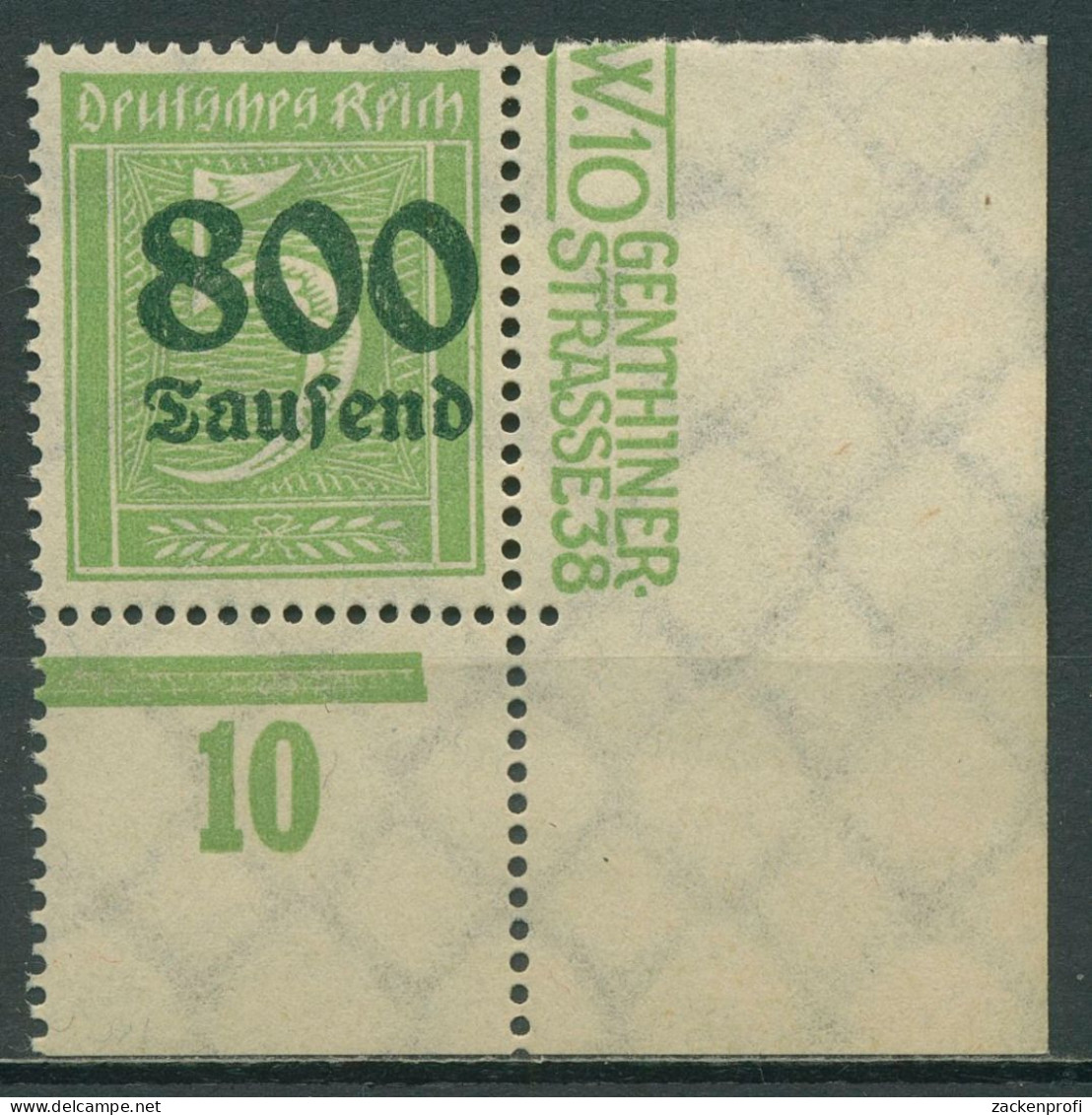 Deutsches Reich 1923 Mit Aufdruck Platte 301 A P UR Ecke Unt. Re. Postfrisch - Neufs