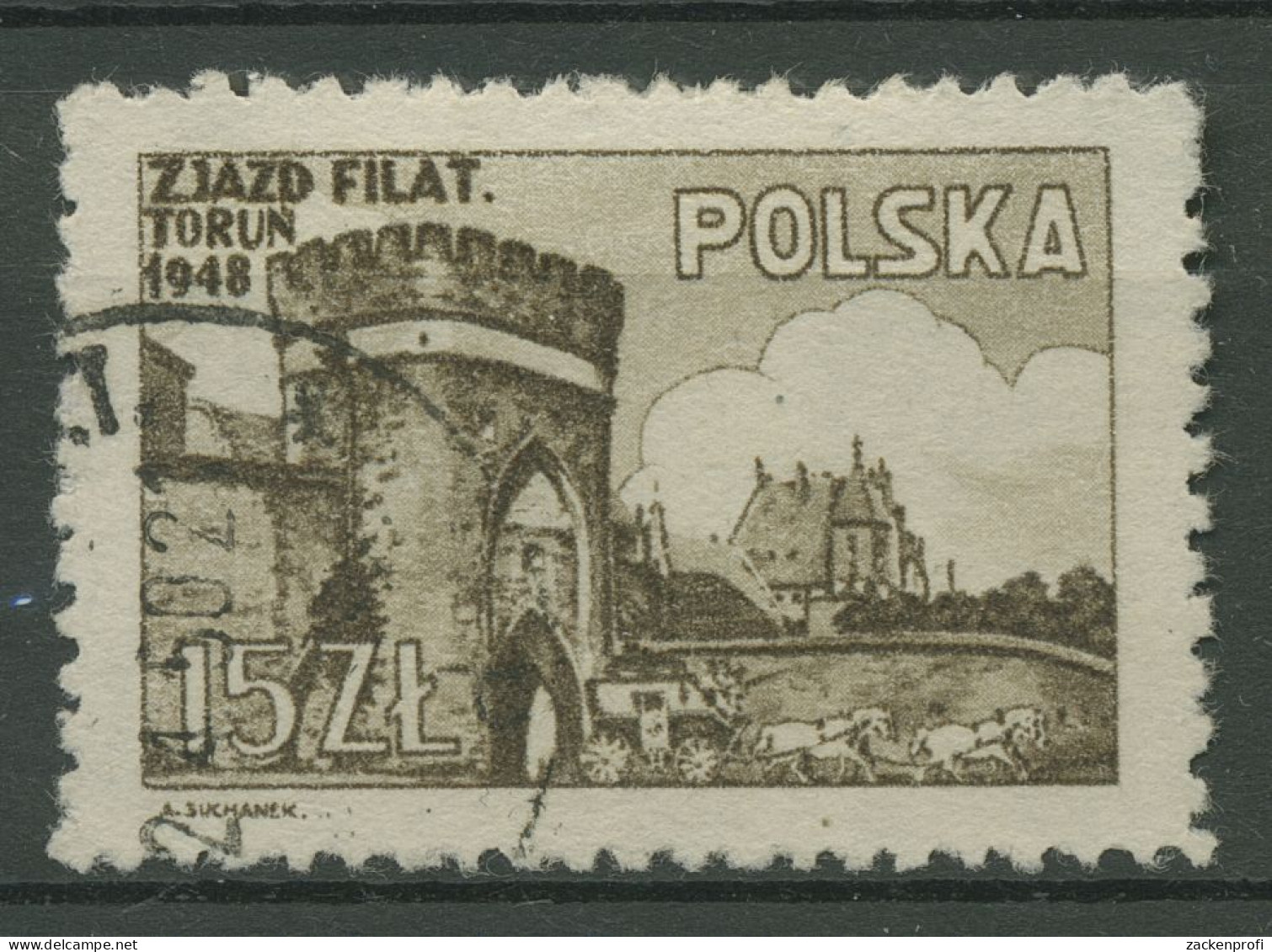 Polen 1948 Philatelistenkongress Thorn Brückentor Postkutsche 503 Gestempelt - Used Stamps