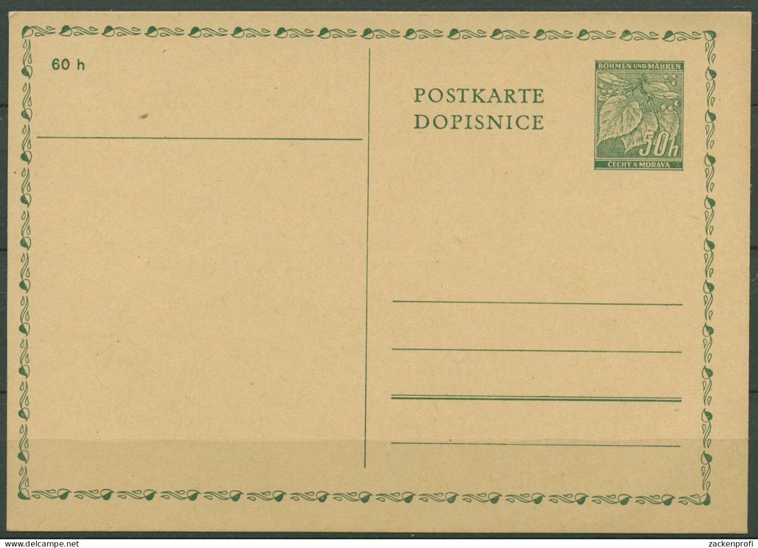 Böhmen Und Mähren 1939 Lindenzweig Postkarte P 1 Ungebraucht (X40622) - Covers & Documents