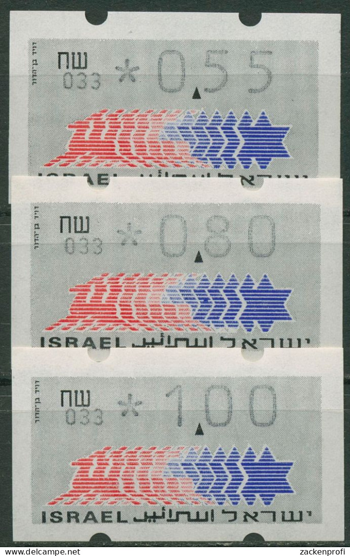 Israel ATM 1990 Hirsch 033, Schekel Links Satz 3 Werte, ATM 3.2.33 S1 Postfrisch - Vignettes D'affranchissement (Frama)