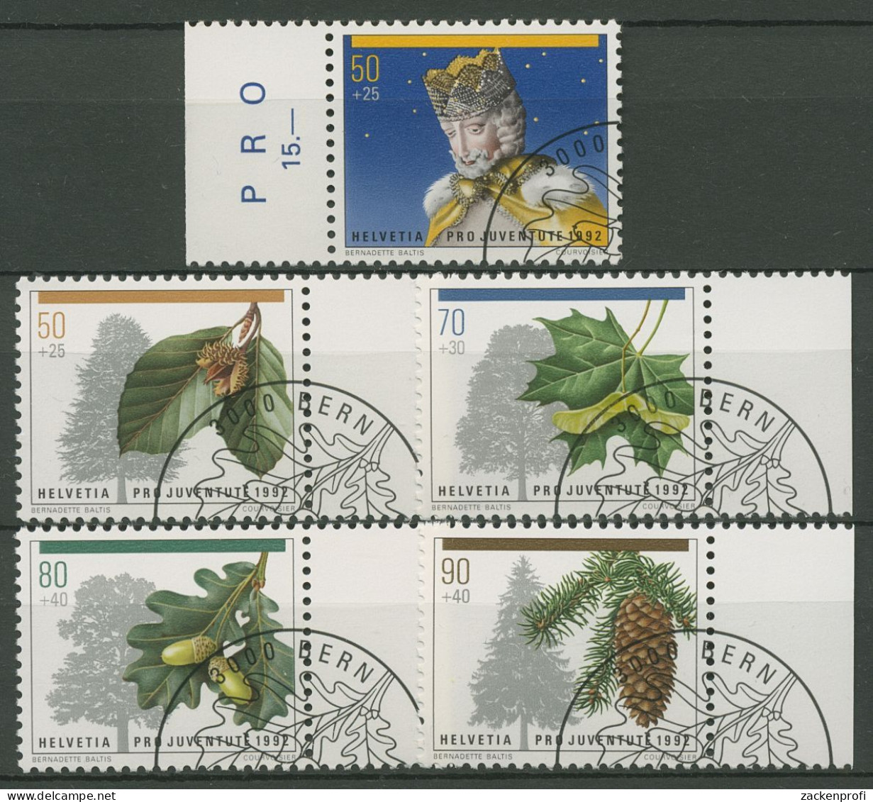 Schweiz 1992 Pro Juventute Weihnachten Pflanzen Waldbäume 1483/87 Gestempelt - Oblitérés