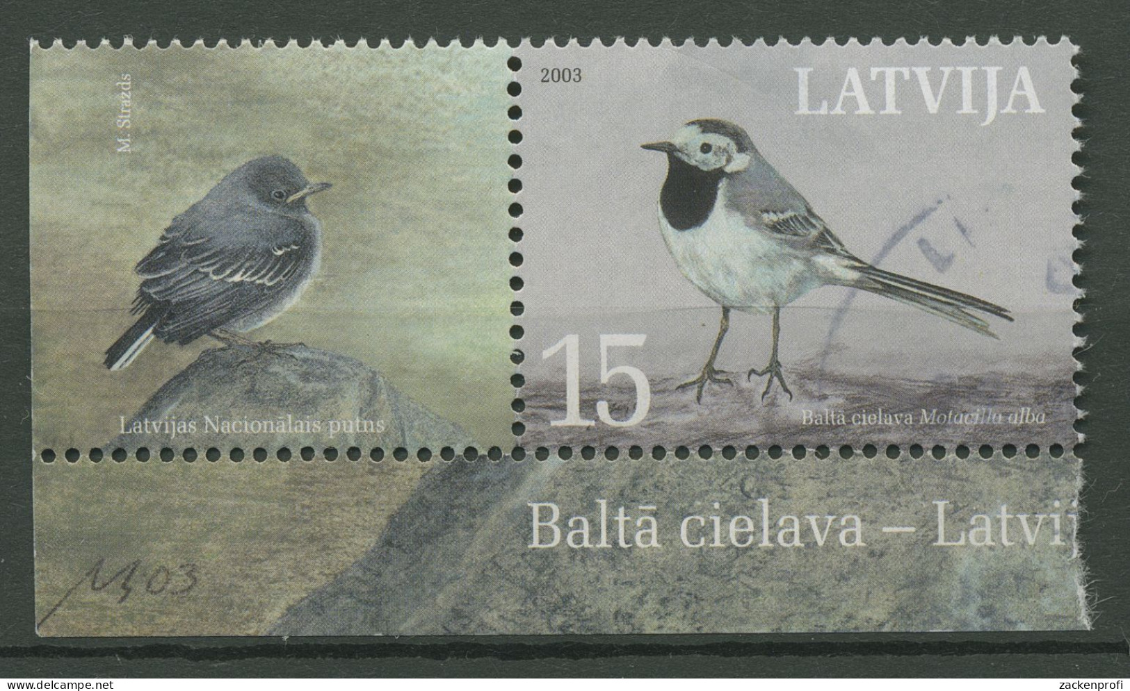 Lettland 2003 Nationalvogel Bachstelze 596 Zf Gestempelt - Latvia