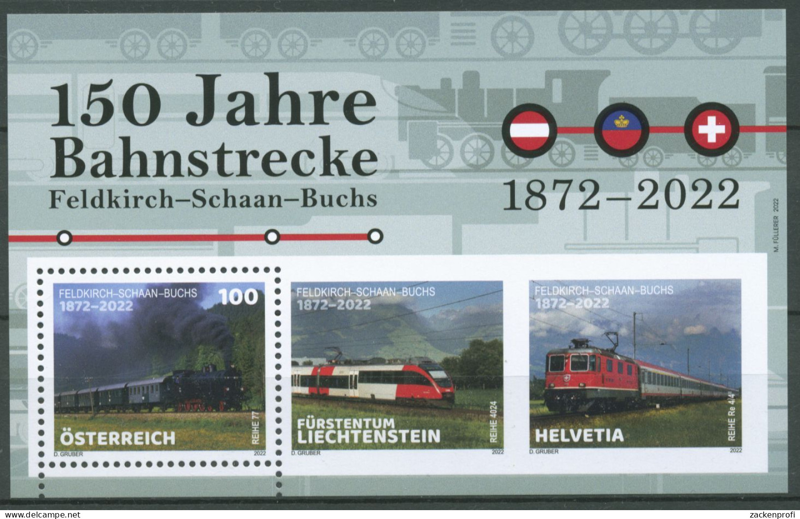 Österreich 2022 Bahnstrecke Feldkirch-Schann-Buchs Block 137 Postfrisch (C63219) - Blocks & Sheetlets & Panes
