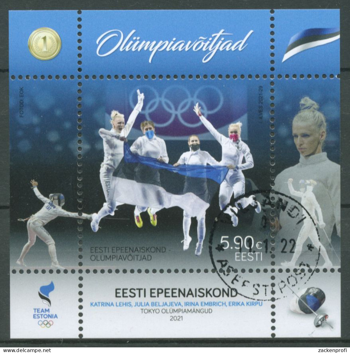 Estland 2021 Olympia Tokio Medaillengewinner Fechten Block 55 Gestempelt(C63196) - Estonie