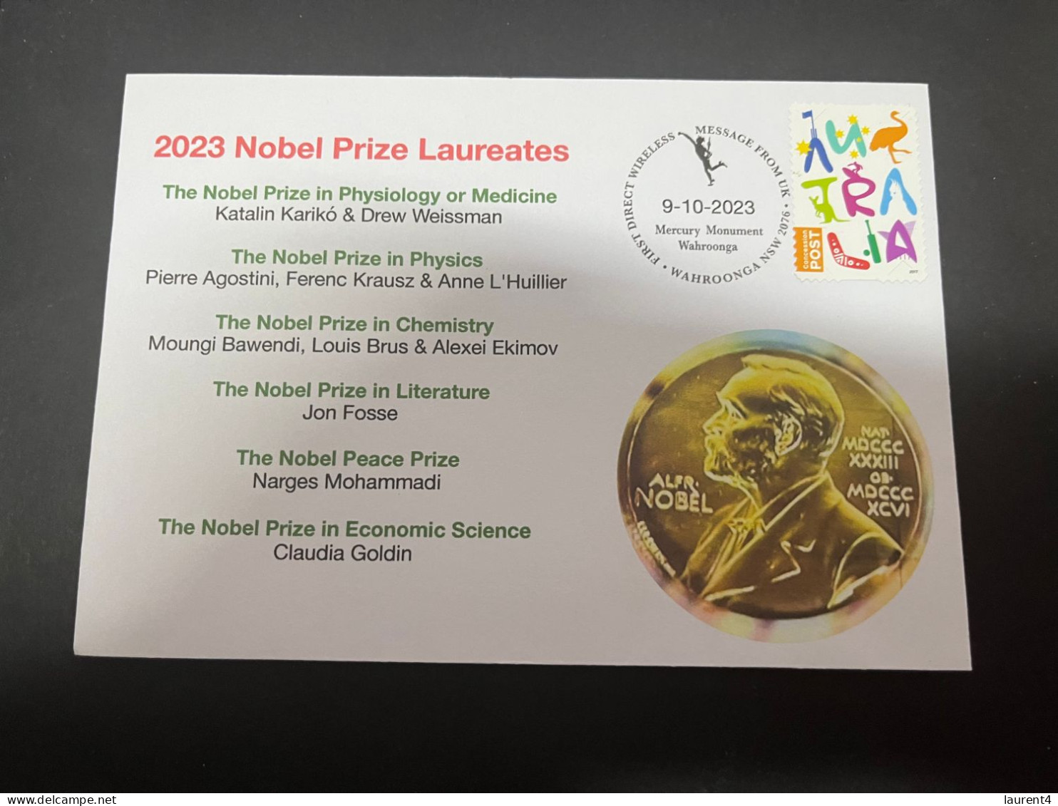 4-5-2024 (4 Z 7) 2023 Nobel Prizes Laureates (1 Cover) 7 Laureates Prizes - Prix Nobel