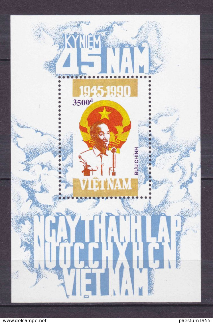 Feuillet Neuf** MNH 1990 Viêt-Nam Vietnam 45e Anniversaire De La République Socialiste Du Vietnam Hô Chi Minh Mi:VN BL83 - Vietnam