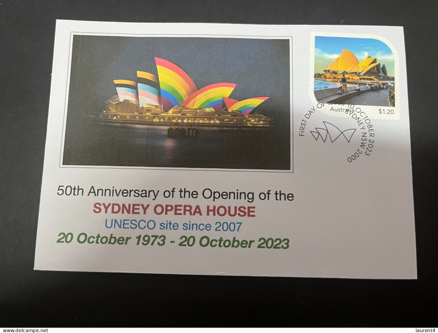 4-5-2024 (4 Z 7) Sydney Opera House 50th Anniversary (20-10-2023) With Opera House Special Stamp & P/m - Altri & Non Classificati