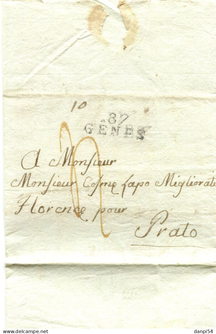 A170 - Lettera Senza Testo Da Genova A Prato Con Timbro Napoleonico Dipartimento 87 - 1. ...-1850 Prephilately