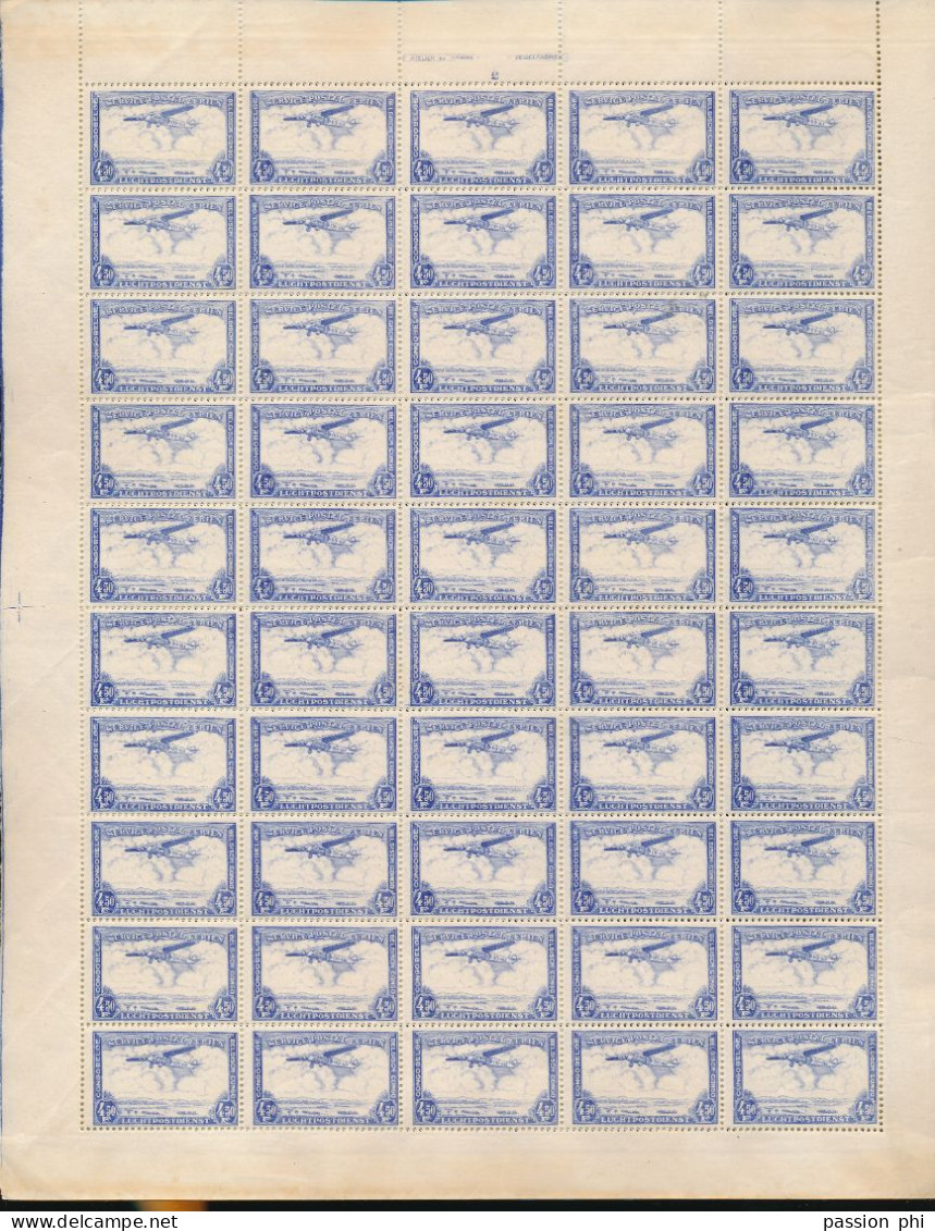 BELGIAN CONGO AIR 1934 ISSUE COB PA11  PLATE 1/2 SHEET MNH SMALL FAULT - Feuilles Complètes