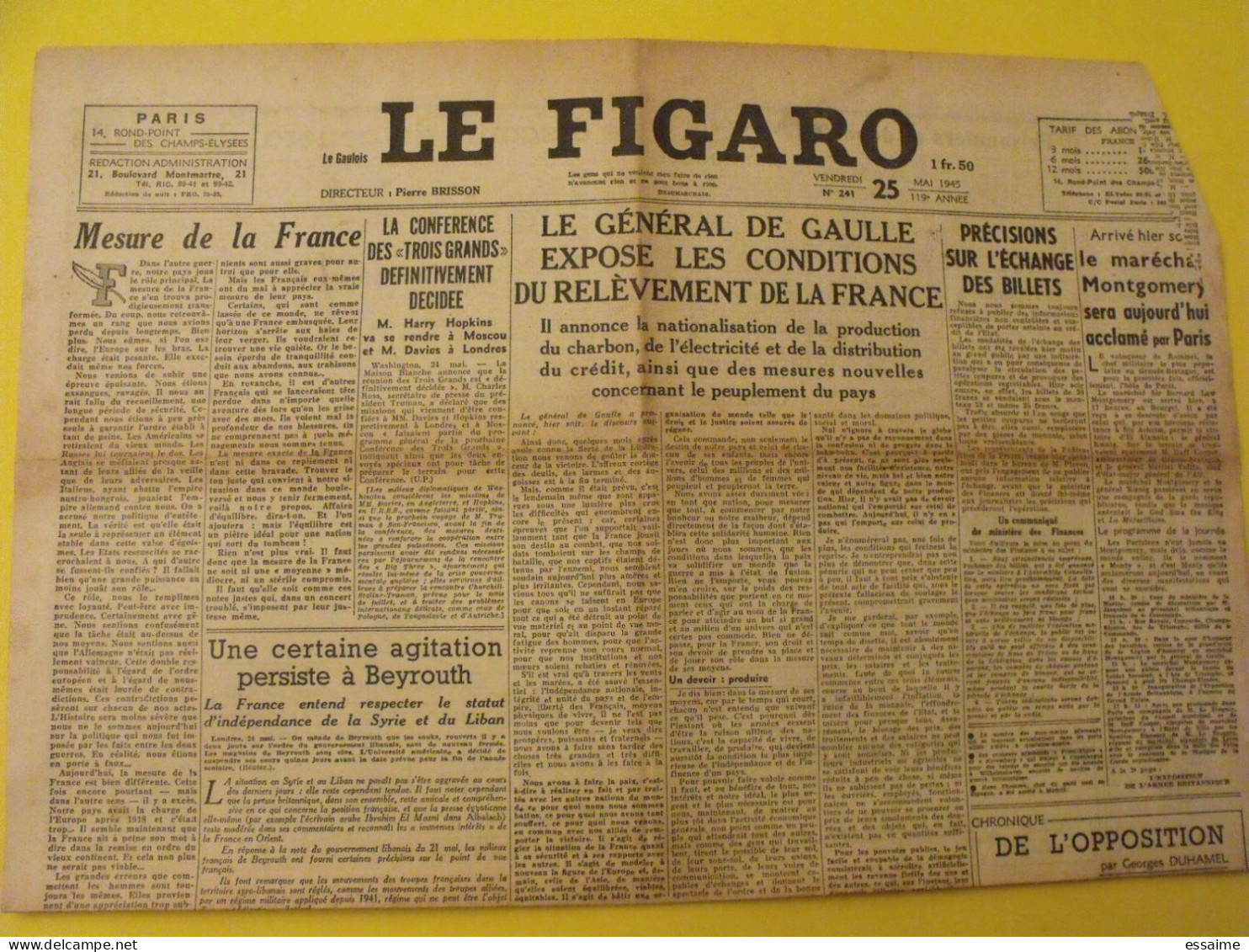 6 N° Le Figaro De 1945. Brisson De Gaulle Montgomery Syrie Liban Churchill Bidault Billoux Procès Pétain Japon Chine - Otros & Sin Clasificación