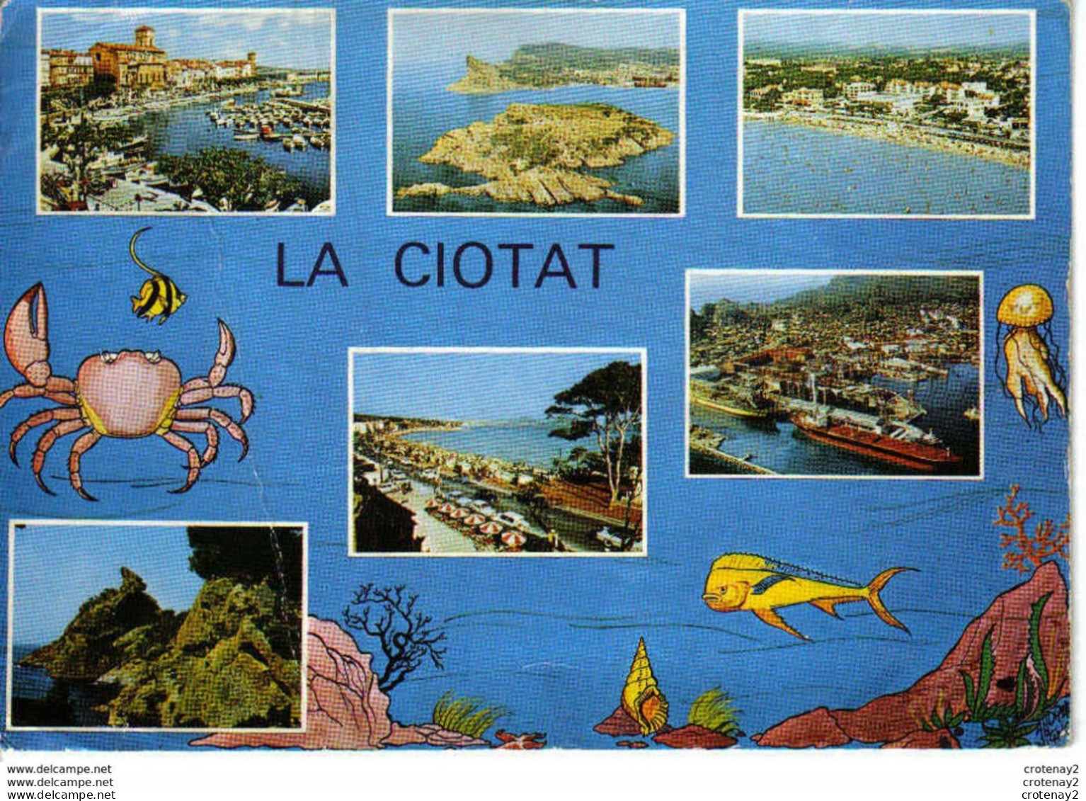 13 LA CIOTAT Multivues Port Plage Crabe Méduse Bateaux Cargo Pétrolier En 1972 - La Ciotat