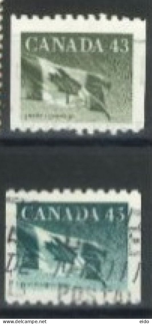 CANADA - 1989, CANADIAN FLAG STAMPS SET OF 2, USED. - Usati