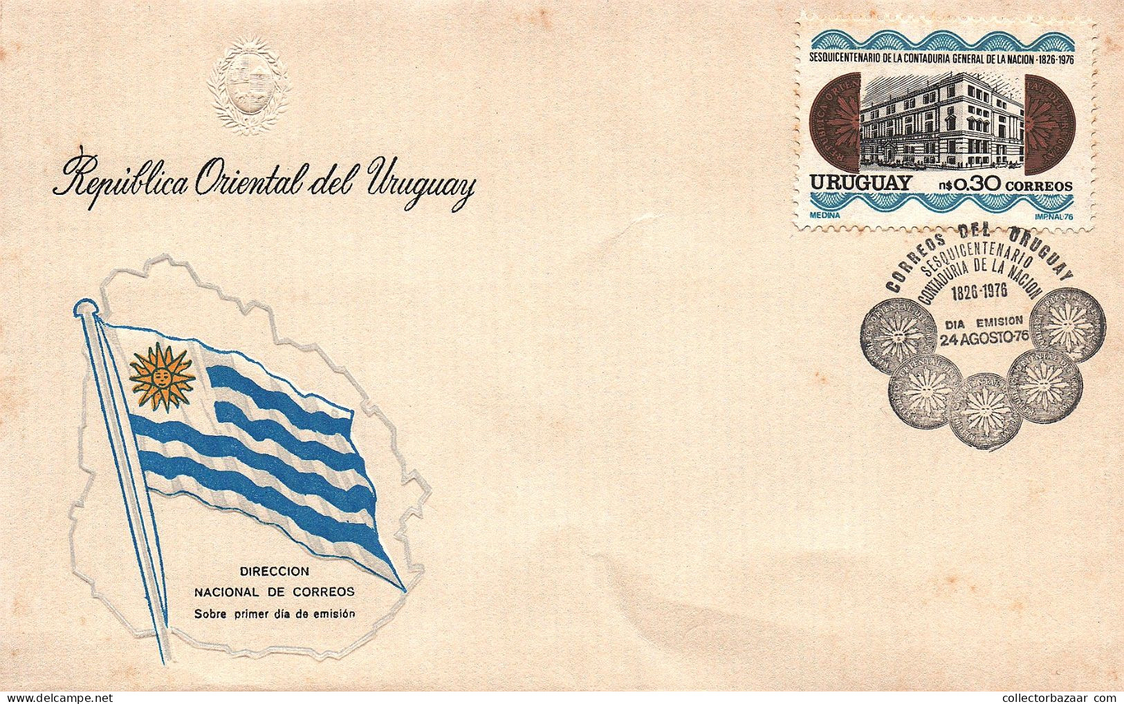 1976 Uruguay Coper Coin On Stamps FDC - Munten