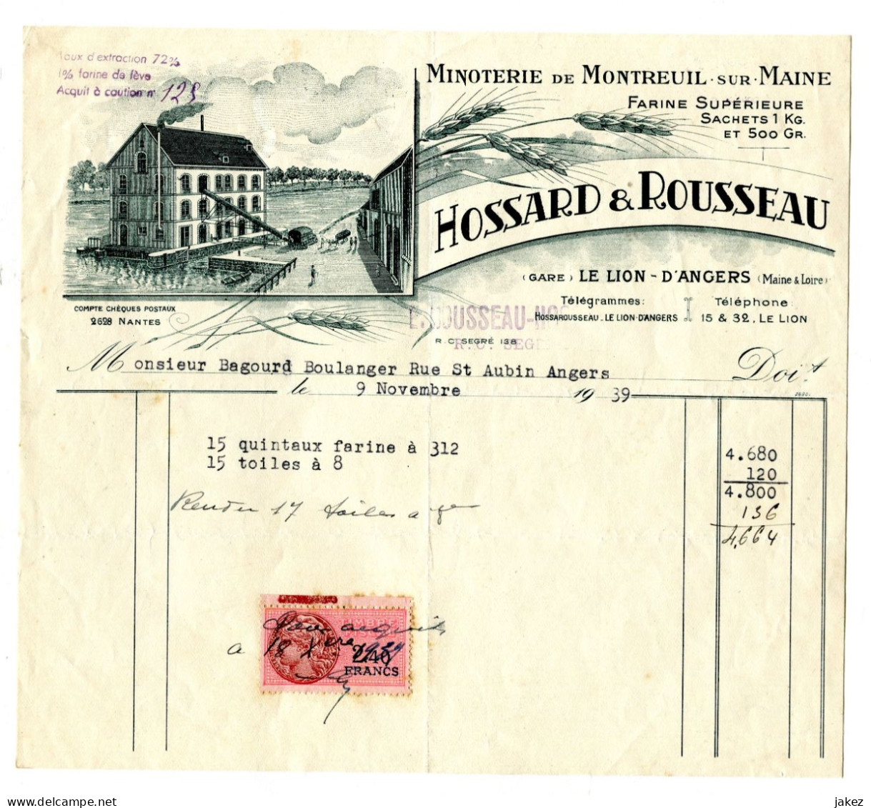 MINOTERIE De MONTREUIL SUR MAINE Hossard Et Rousseau 1939 - 1900 – 1949