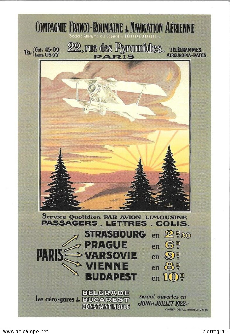 CPA-1980-AFFICHE-COPIE1920-AIR FRANCE-Cie Franco-Roumaine De Navigation Aerienne-Torlotim-TBE - 1919-1938: Interbellum