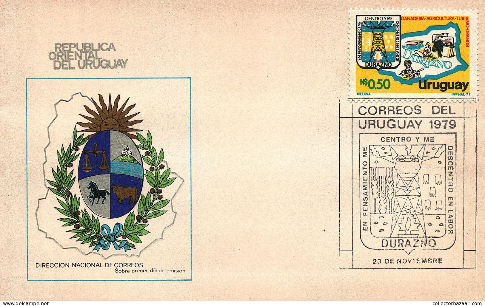 1979 Maps Music Cattle Beaches Energy Tower Electricity Iron Structure Agriculture Uruguay FDC - Géographie