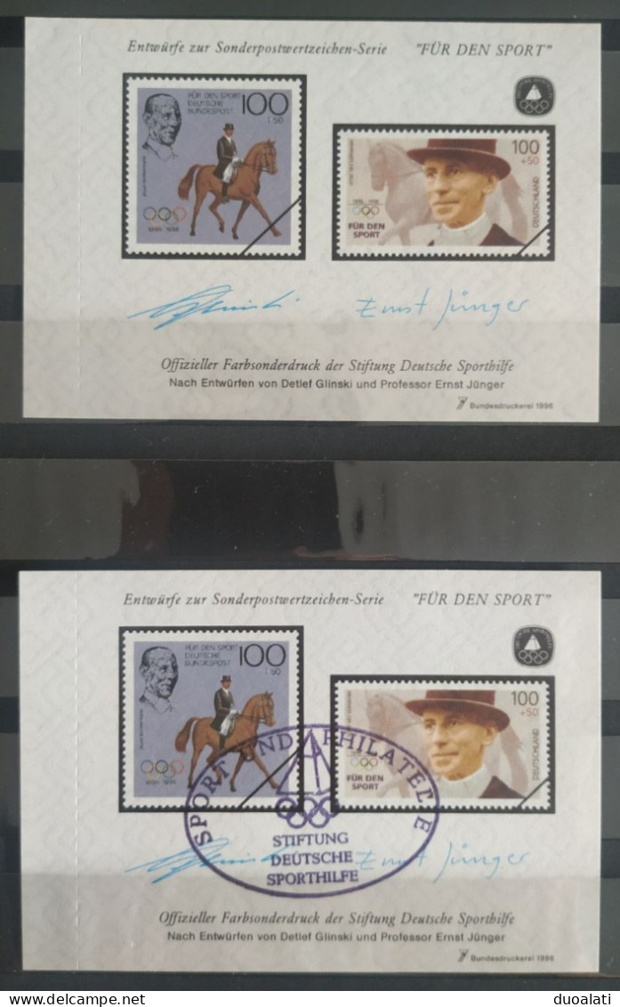 Germany 1996 Offizieller Farbsonderdruck Deutsche Sporthilfe Für Den Sport Horses Riding Josef Neckermann 2 MNH & CTO - Paardensport