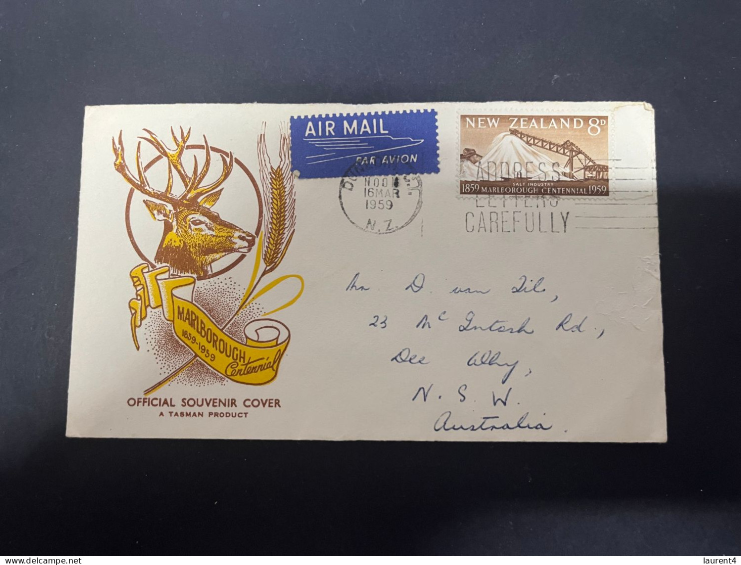 4-5-2024 (4 Z 9) New Zealand (posted To Australia) 1959 (Deer /Cerf) - Storia Postale
