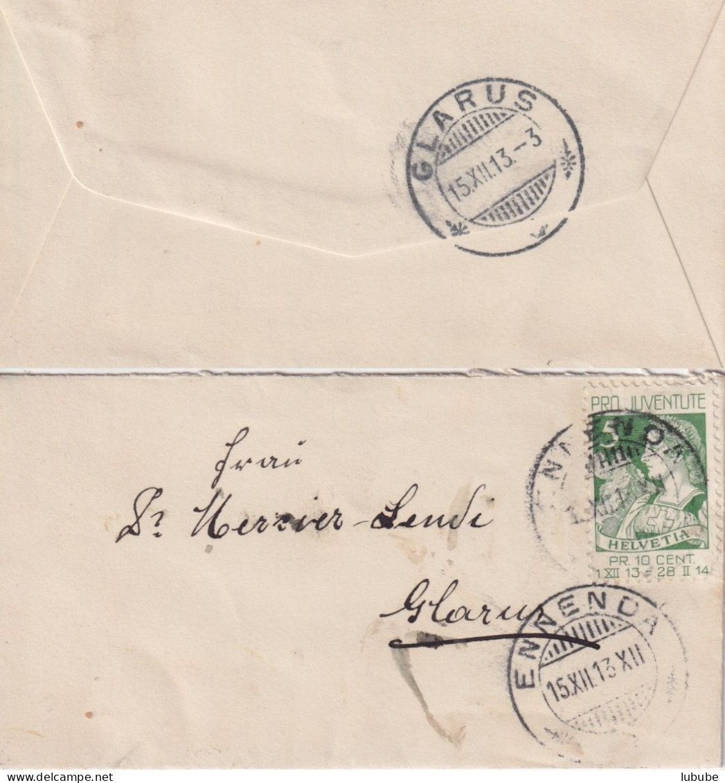 Brieflein  Ennenda - Glarus  (PJ-Frankatur)        1913 - Lettres & Documents