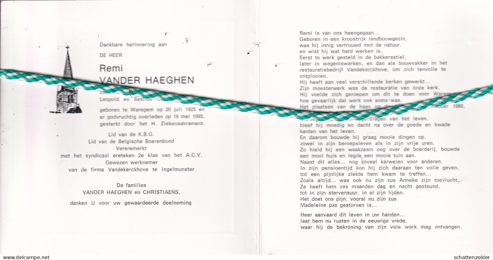 Remi Vander Haeghen-Christiaens, Waregem 1925; 1995. Foto - Obituary Notices