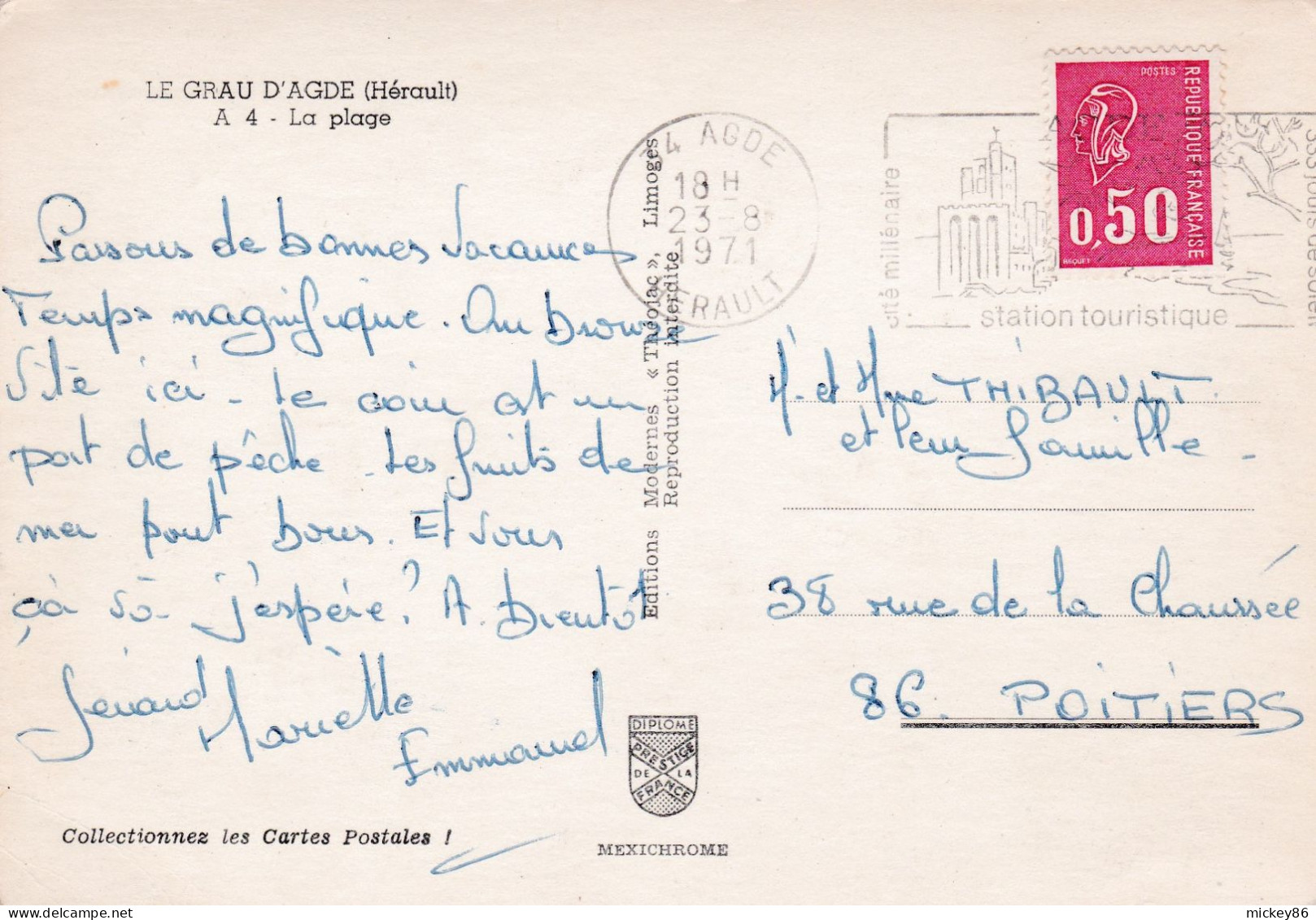 AGDE--1971--Le Grau D'Agde --La Plage (très Animée)...timbre ...cachet  AGDE - Agde