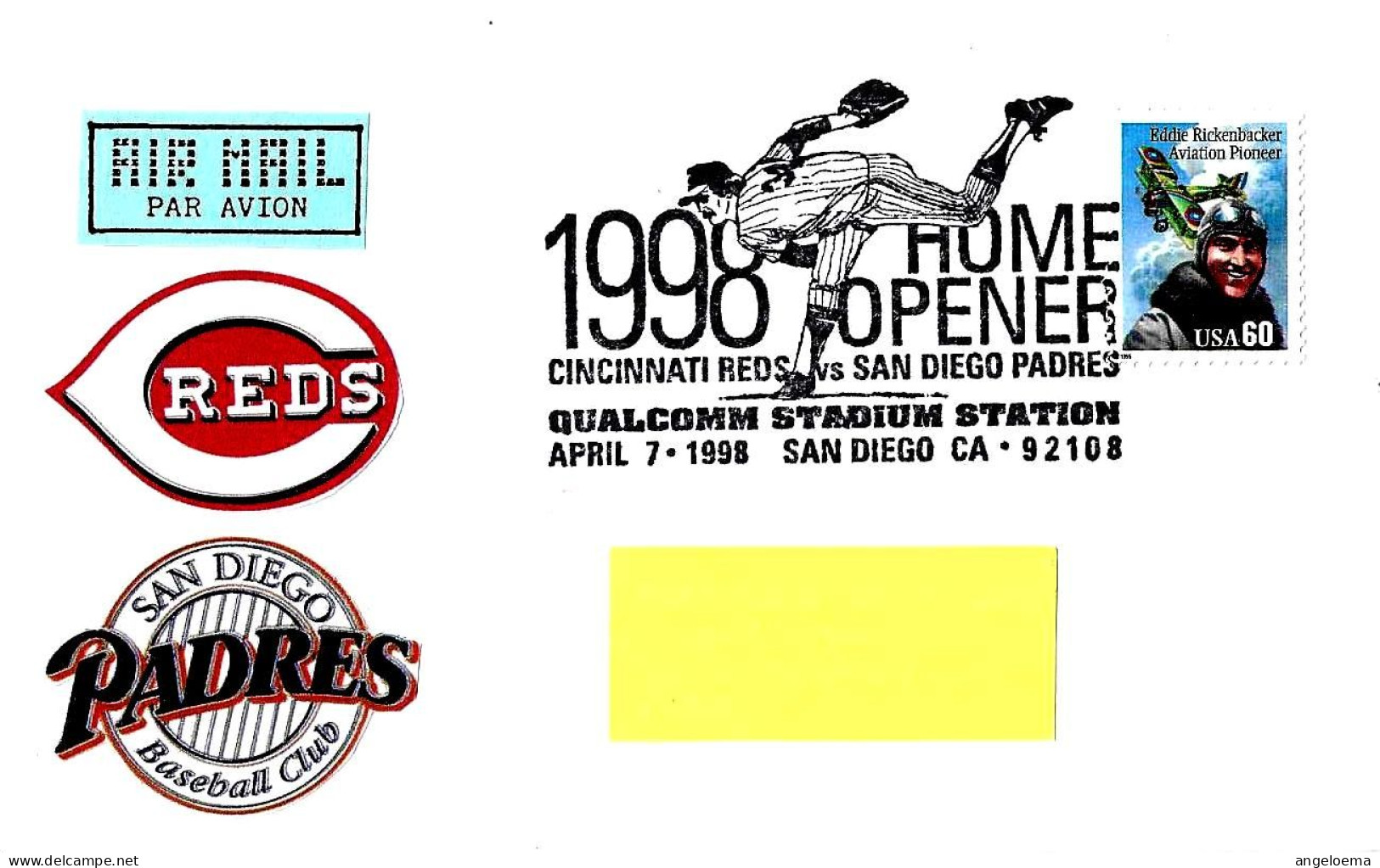 USA - 1998 SAN DIEGO Partita Baseball CINCINNATI REDS Vs SAN DIEGO PADRES Su Busta Viaggiata Per L'Italia - 7392 - Baseball