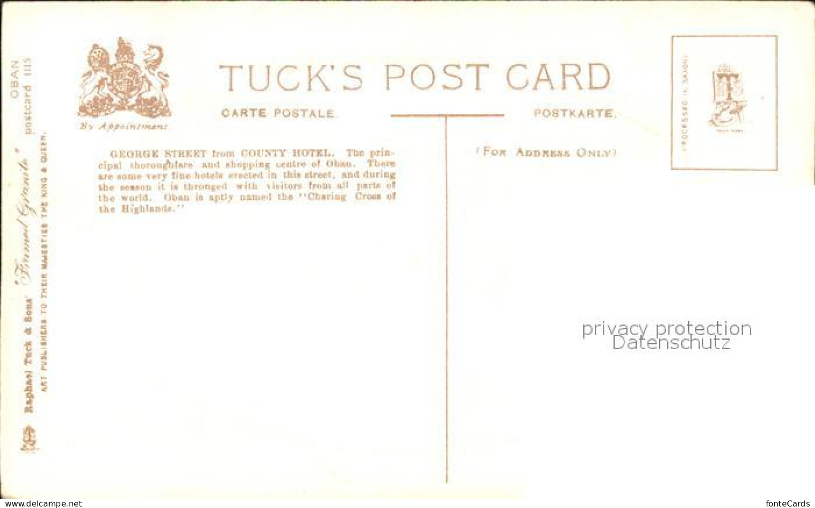 11752211 Oban George Street County Hotel Tuck's Post Card Framed Granite No. 111 - Sonstige & Ohne Zuordnung