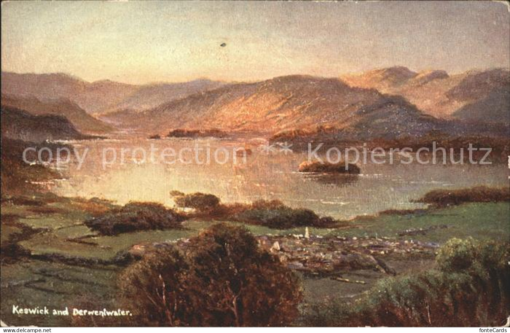 11752181 Keswick And Derwentwater Panorama English Lake Series No. 5425 Kuenstle - Sonstige & Ohne Zuordnung