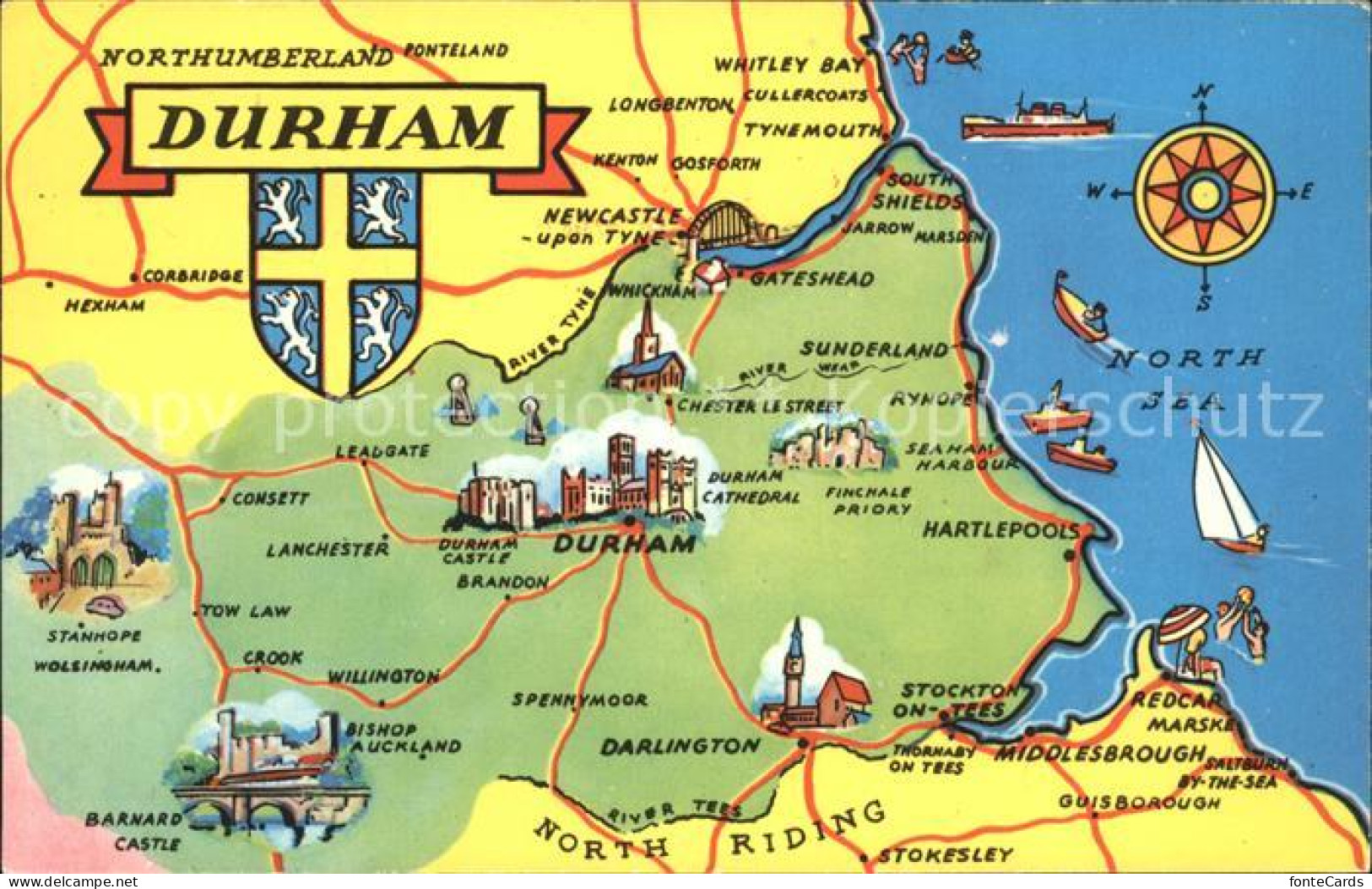 11752126 Durham UK Map Of Durham County Wappen Landkarte Durham - Autres & Non Classés