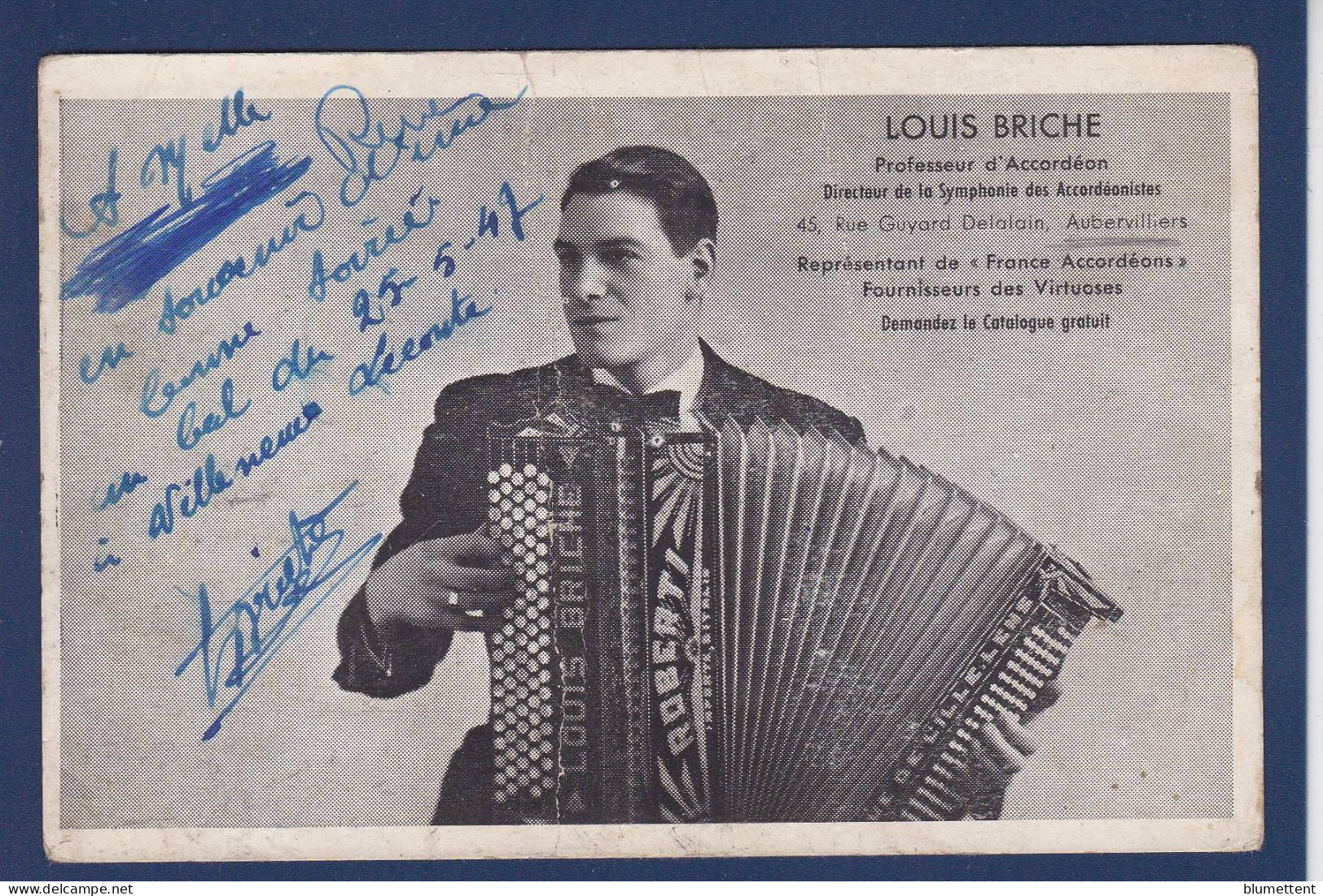 Autographe Signature Musicien Accordéon Louis Briche Sur CPSM 9 X 14 - Cantanti E Musicisti
