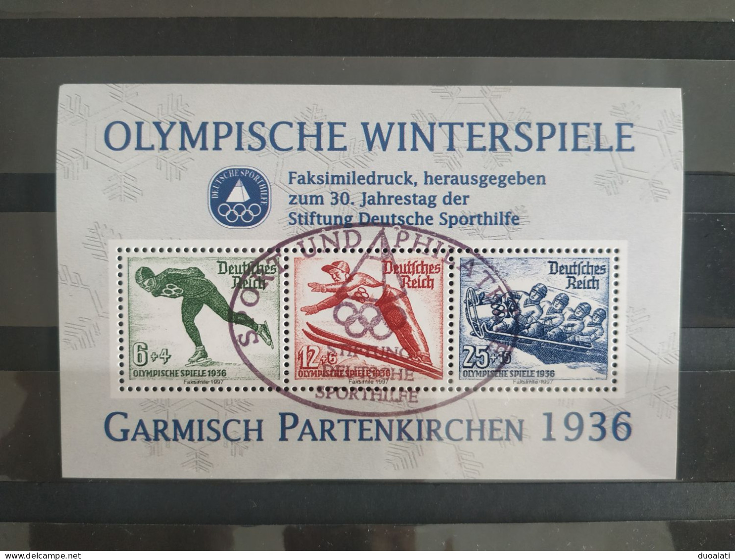 Germany 1997 Olympic Winter Games Deutsche Sporthilfe Für Den Sport Faksimile Garmisch Partenkirchen 1936 CTO - Hiver 1936: Garmisch-Partenkirchen