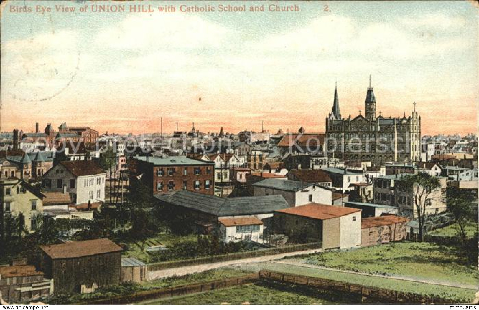 11751791 Union_Hill_Illinois Birdseye View With Catholic School And Church - Autres & Non Classés