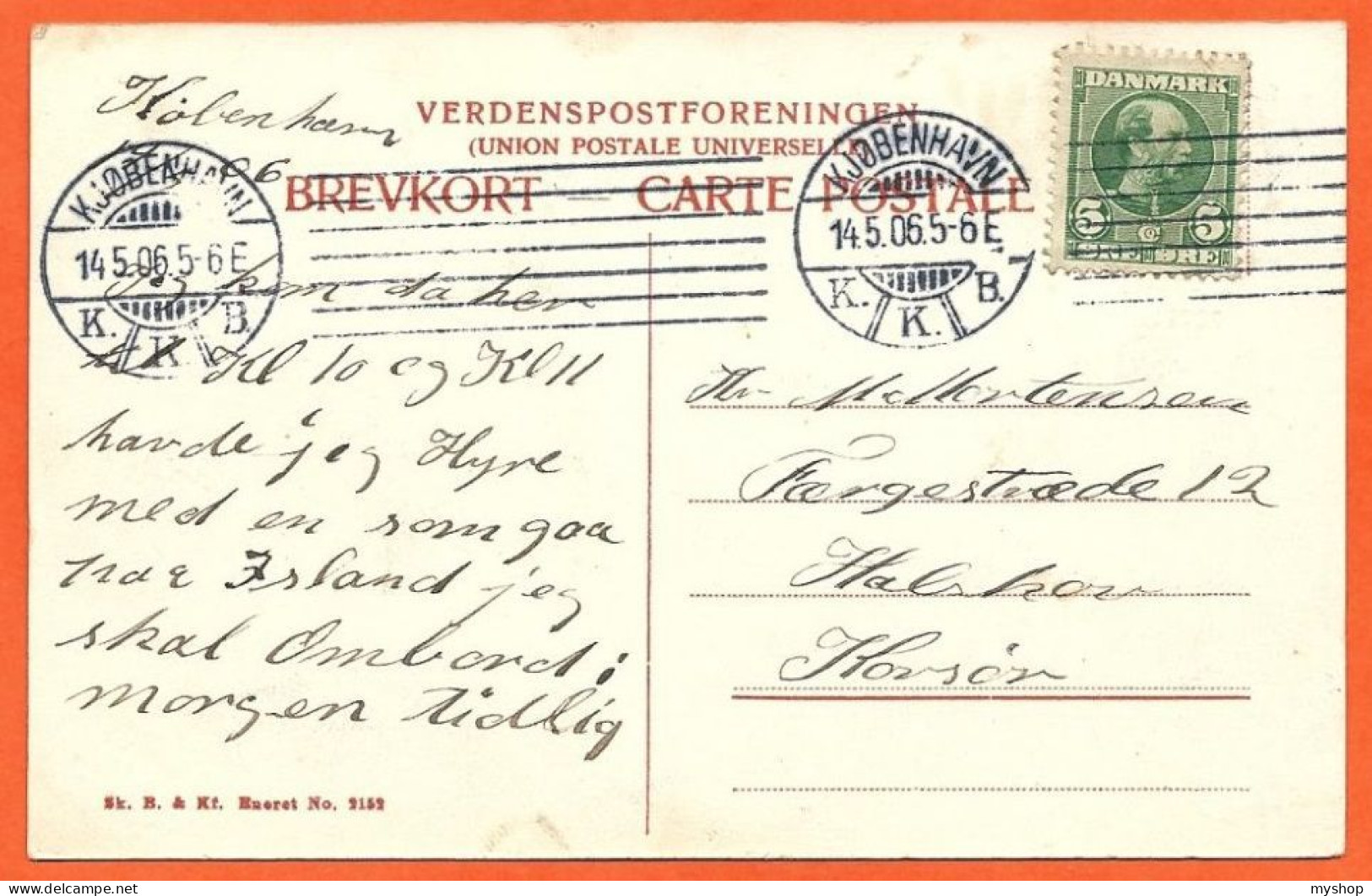 DK134_*   KØBENHAVN - BØRSEN * SENT To KORSØR 1906 - Danemark