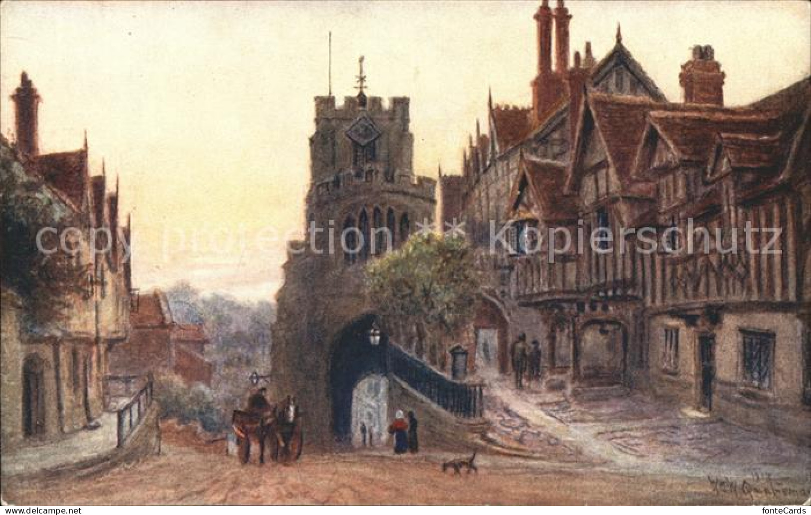 11751681 Warwick Warwick West Gate And Leicester Hospital Colour Drawing By W. Q - Andere & Zonder Classificatie