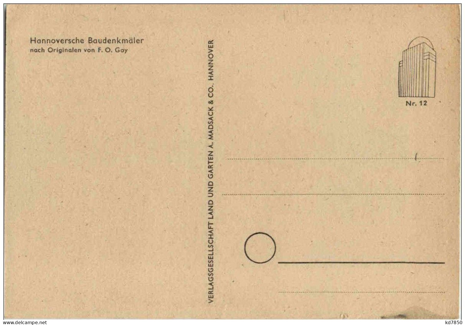 HAnnover - Baudenkmäler Künstlerkarte F. O. Goy - Hannover