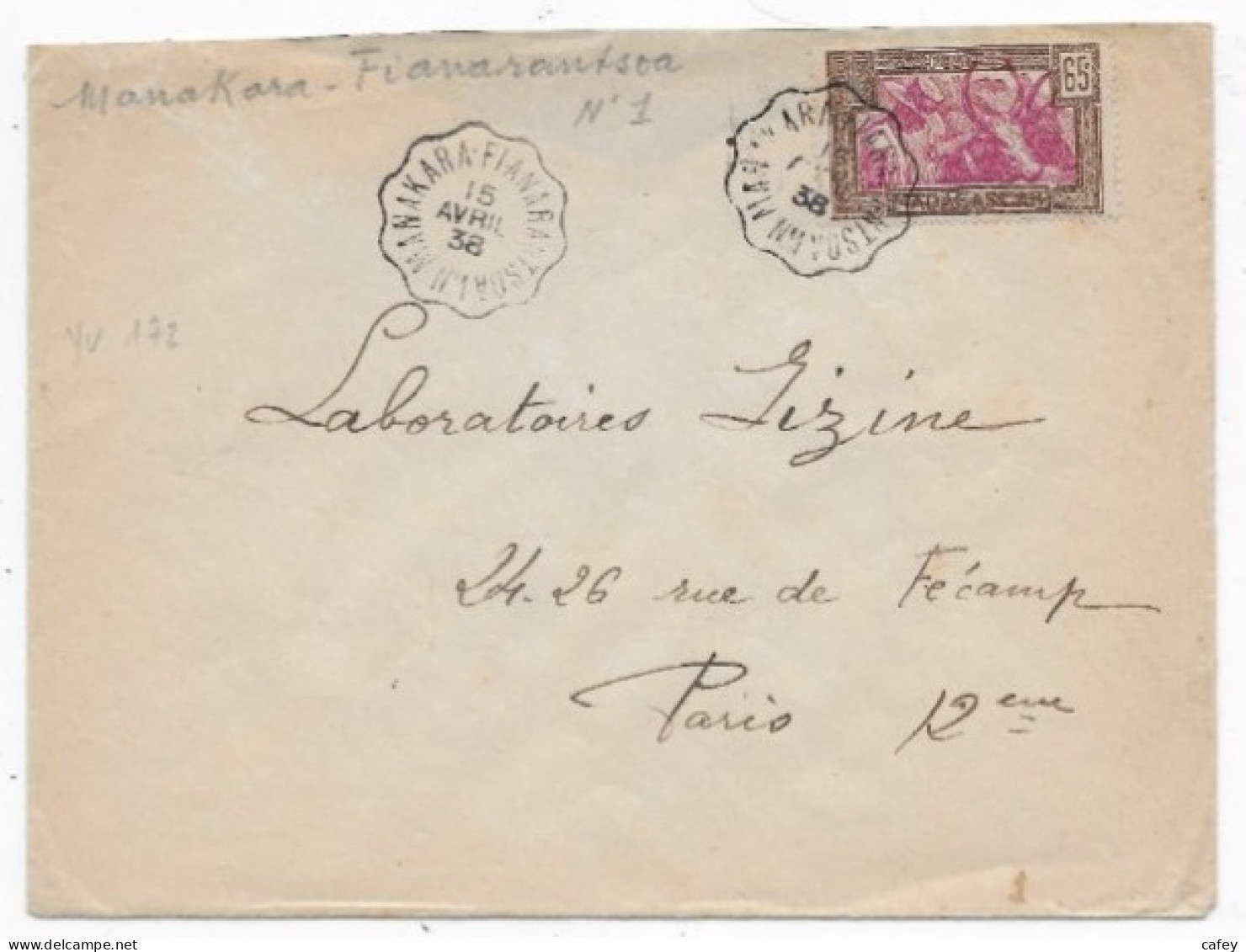 MADAGASCAR POSTE FERROVIAIRE  Lettre Càd Convoyeur MANAKARA FIANARANTSOA N° 1 RARE - Storia Postale