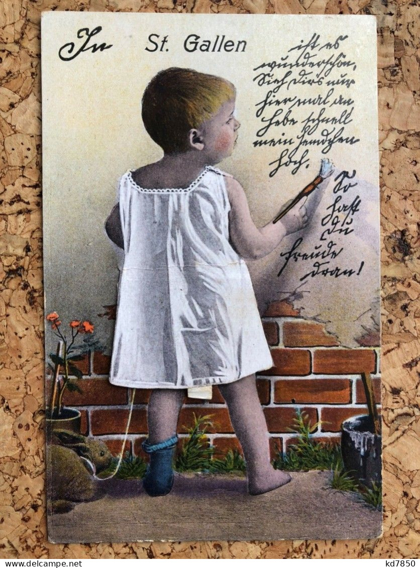 Gruss Aus St. Gallen - Kind Child - Mechanische Karte - St. Gallen