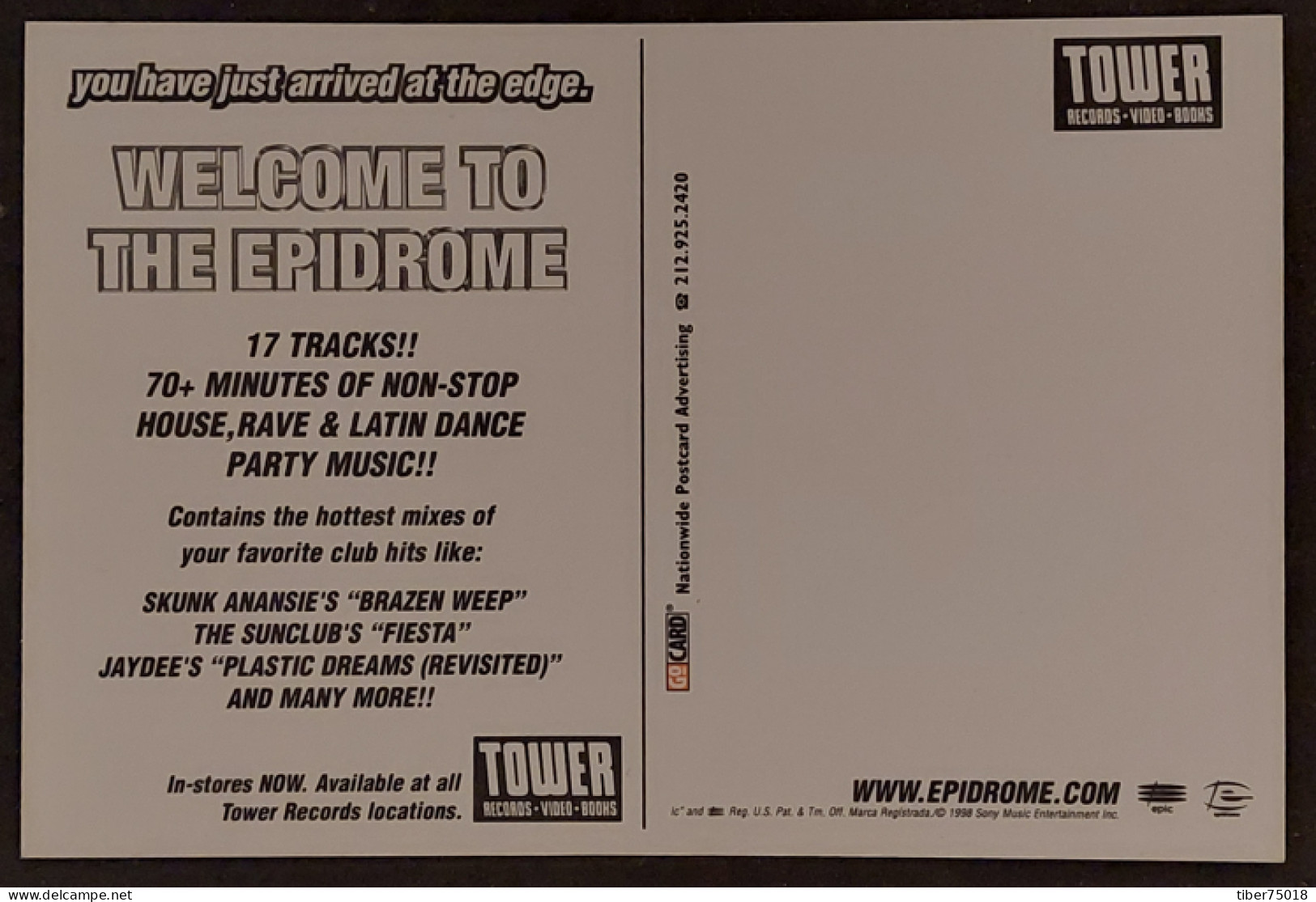 Carte Postale (Tower Records) Welcome To The Epidrome - You Have Just Arrived At The Edge. - Publicité