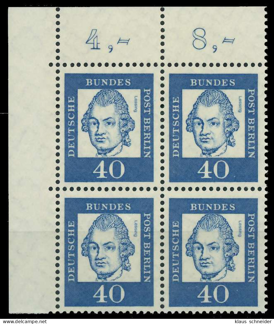BERLIN DS BED. DEUT. Nr 207 Postfrisch VIERERBLOCK ECKE X906876 - Unused Stamps