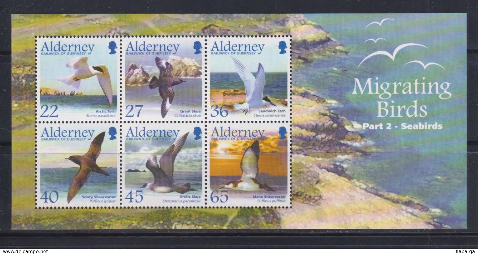 Año 2003 Yvert Hoja 14 (nº213/8) Fauna Pajaros Migratorios (II) - Alderney