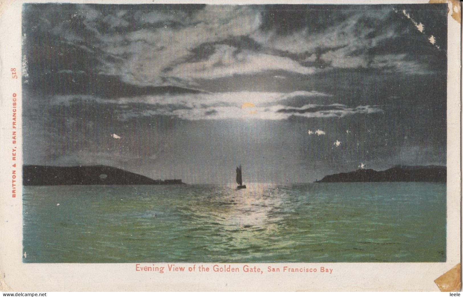 F62. Vintage US Undivided Postcard. Evening View ,Golden Gate. San Francisco Bay. - San Francisco