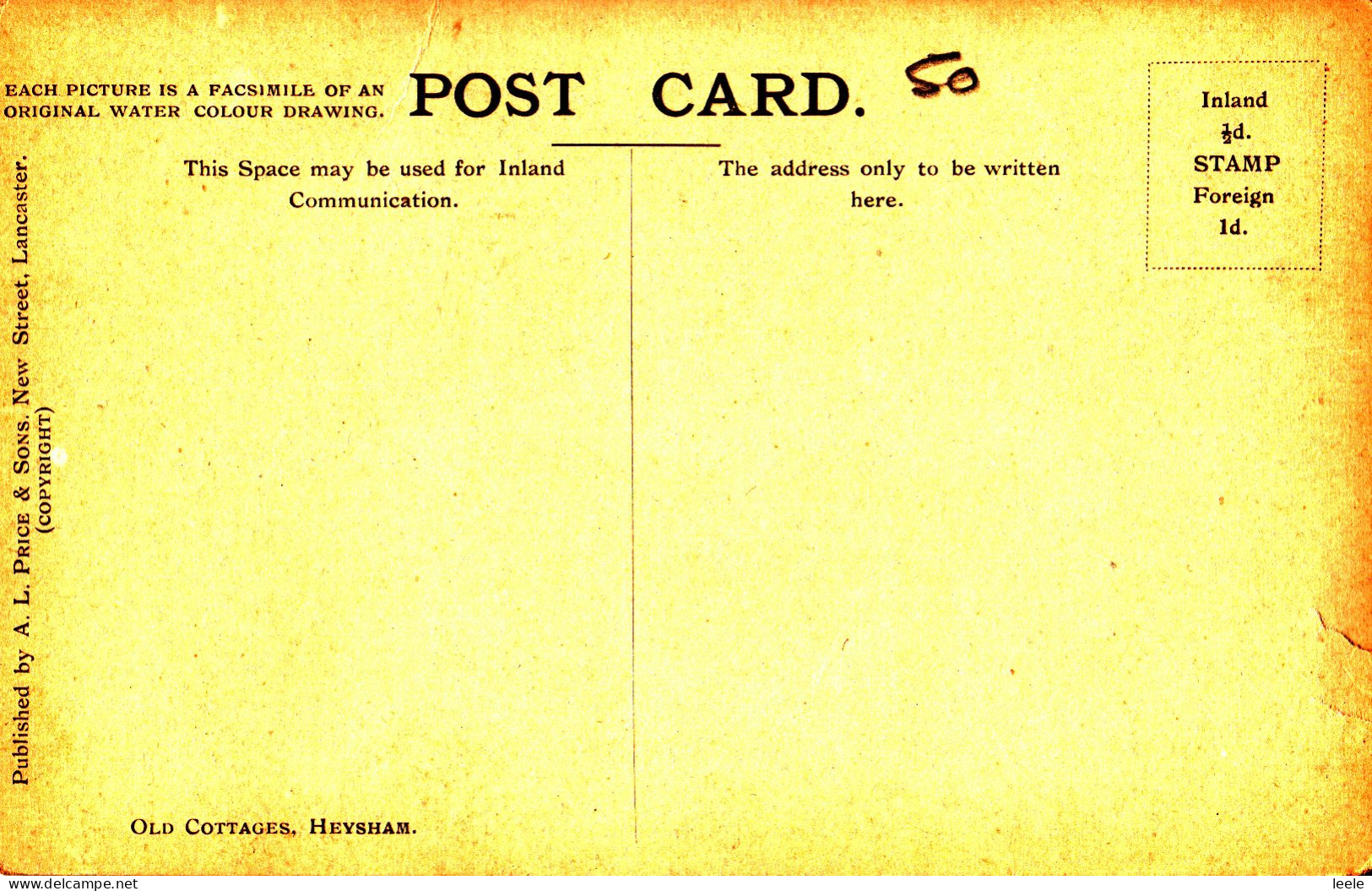 F28. Vintage Postcard. Old Cottages, Heysham. Lancashire. Signed F. R. - Altri