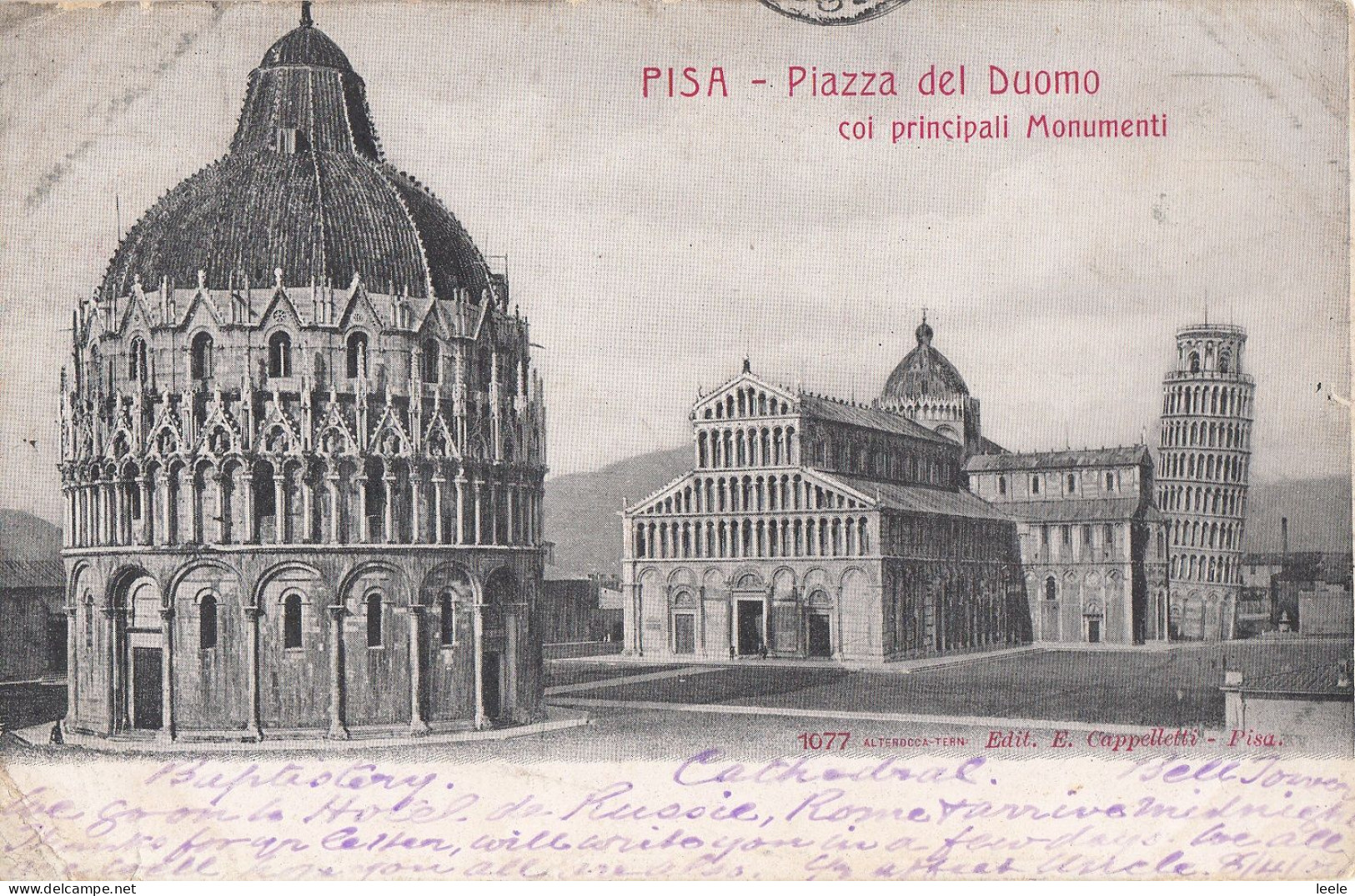 F26. Vintage Postcard.Piazza Del Duomo . Main Monuments. Pisa. Italy. - Pisa