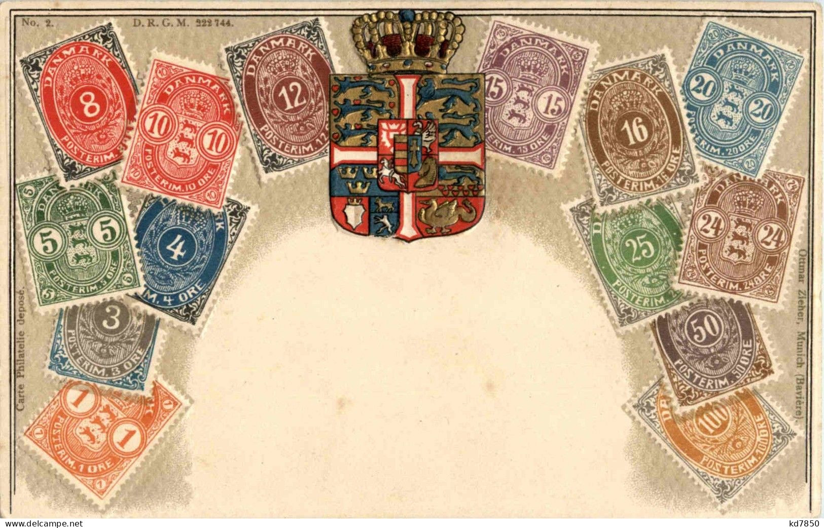 Danmark - Briefmarken - Stamps - Prägekarte - Postzegels (afbeeldingen)