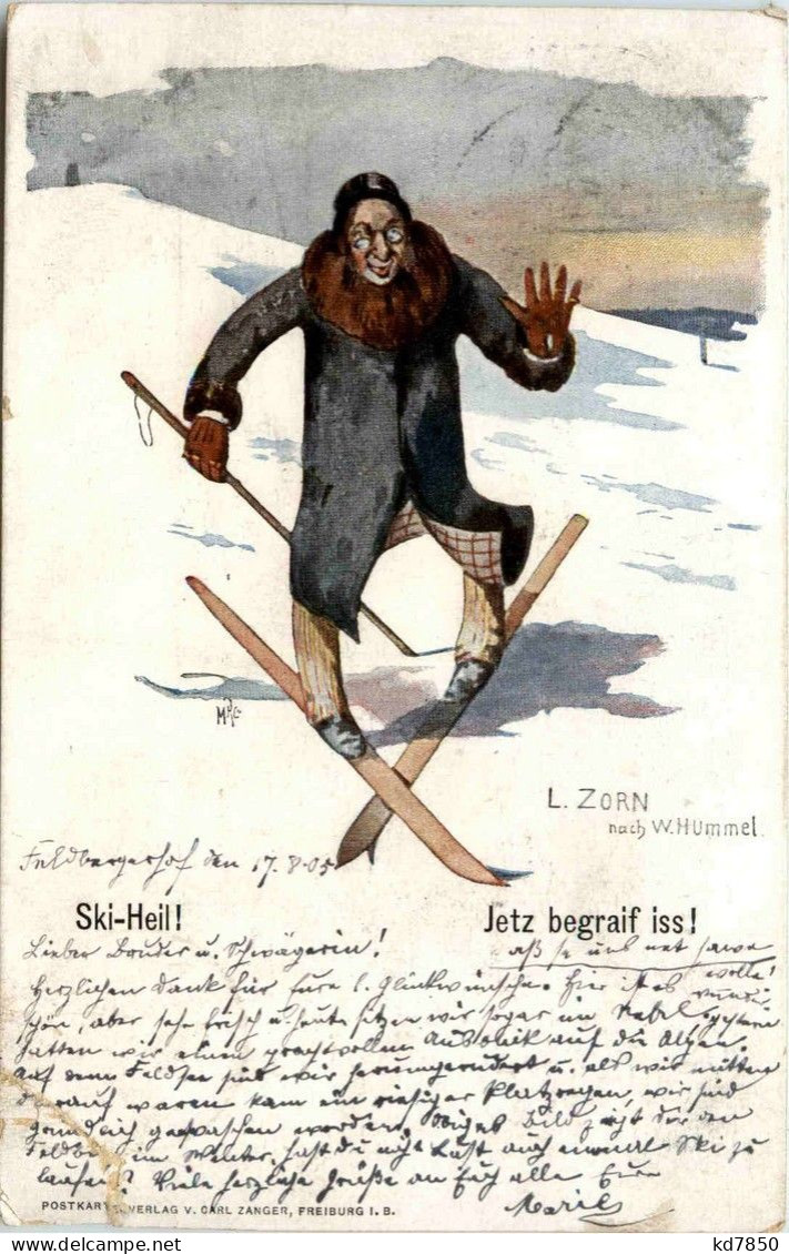 Skifahren - Künstlerkarte L. Zorn Nach Hummel - Sports D'hiver