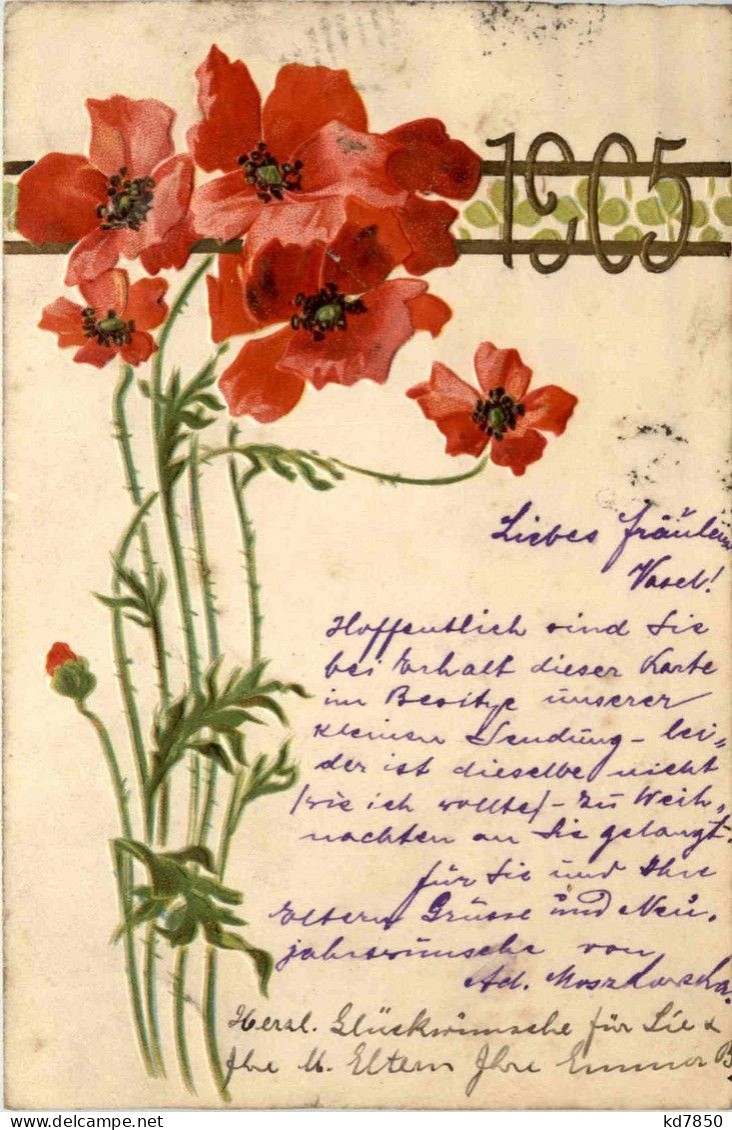 Neues Jahr 1905 Jahreszahl - Prägekarte Blumen - Anno Nuovo