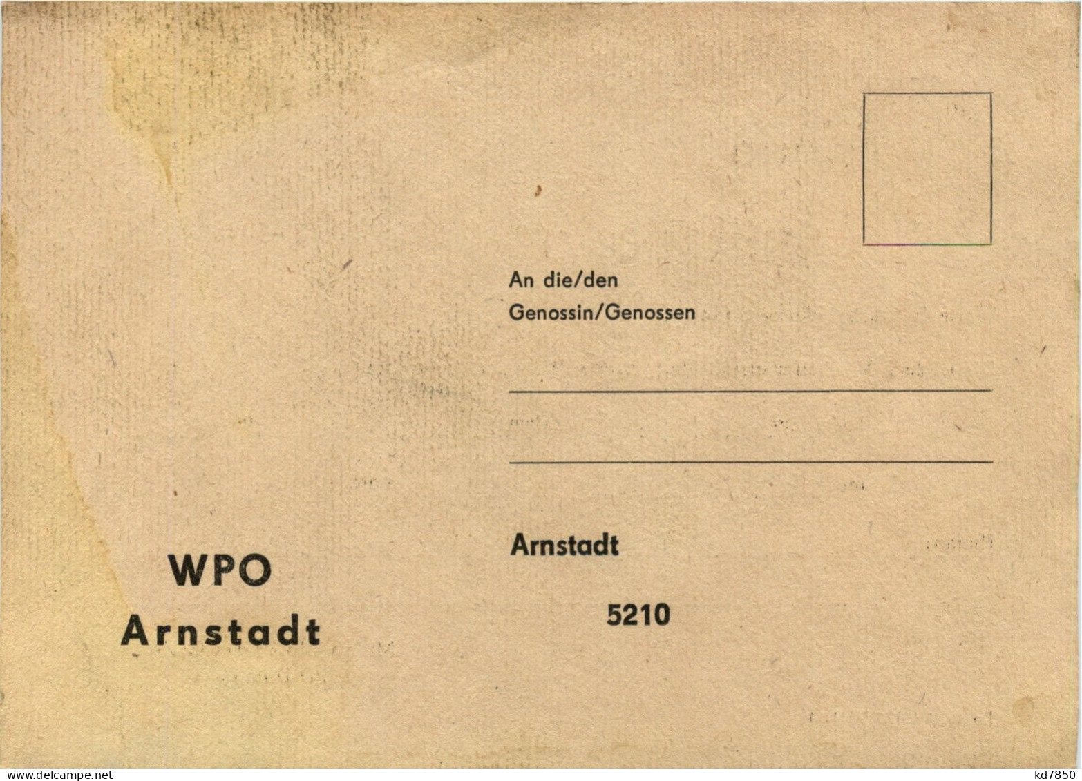 Arnstadt/Thür. - WPO - Karte Von Der Wohnparteienorganisation - Arnstadt