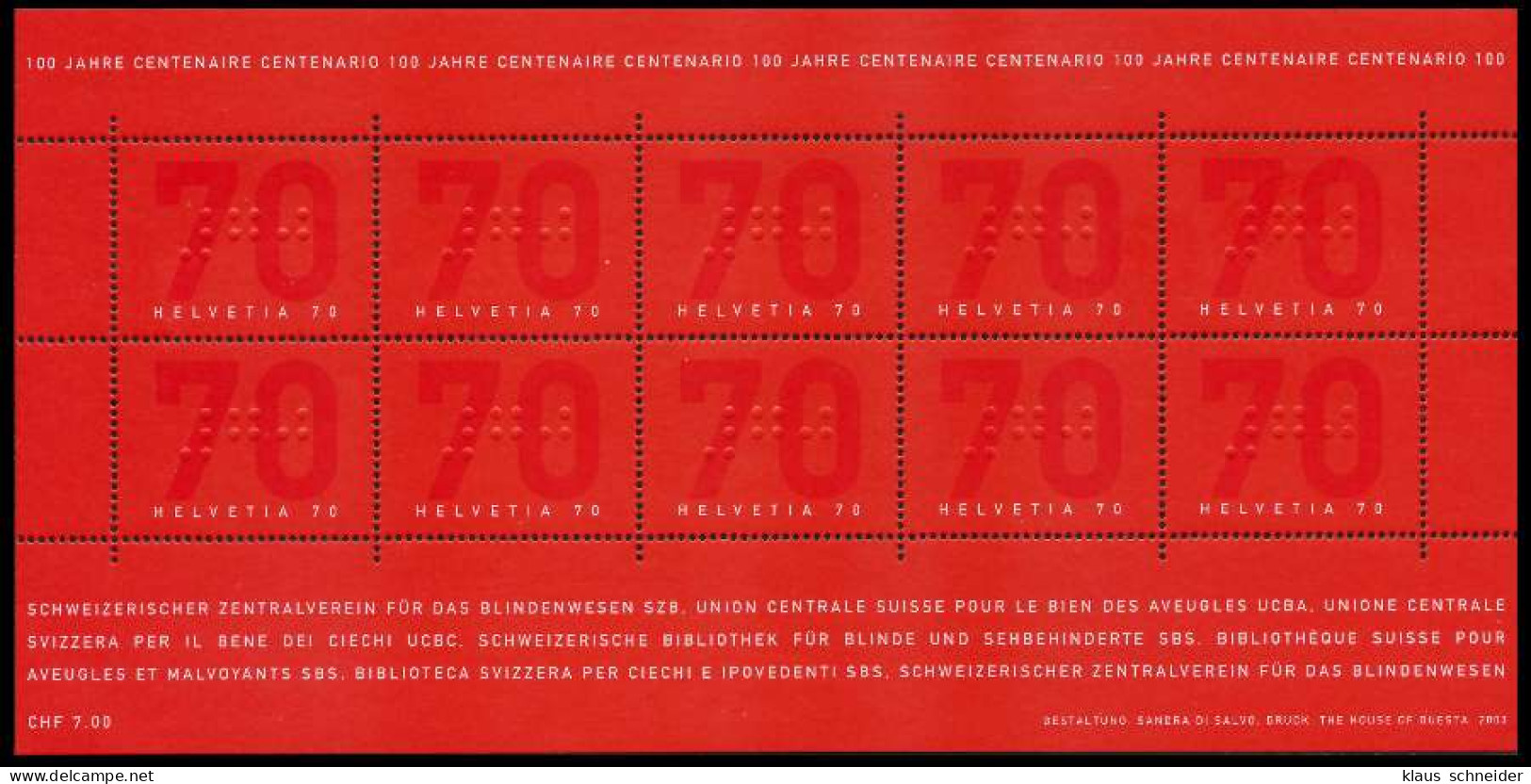 SCHWEIZ BLOCK KLEINBOGEN 2000-2009 Nr 1828 Postfrisch K X64C02E - Blocchi & Foglietti
