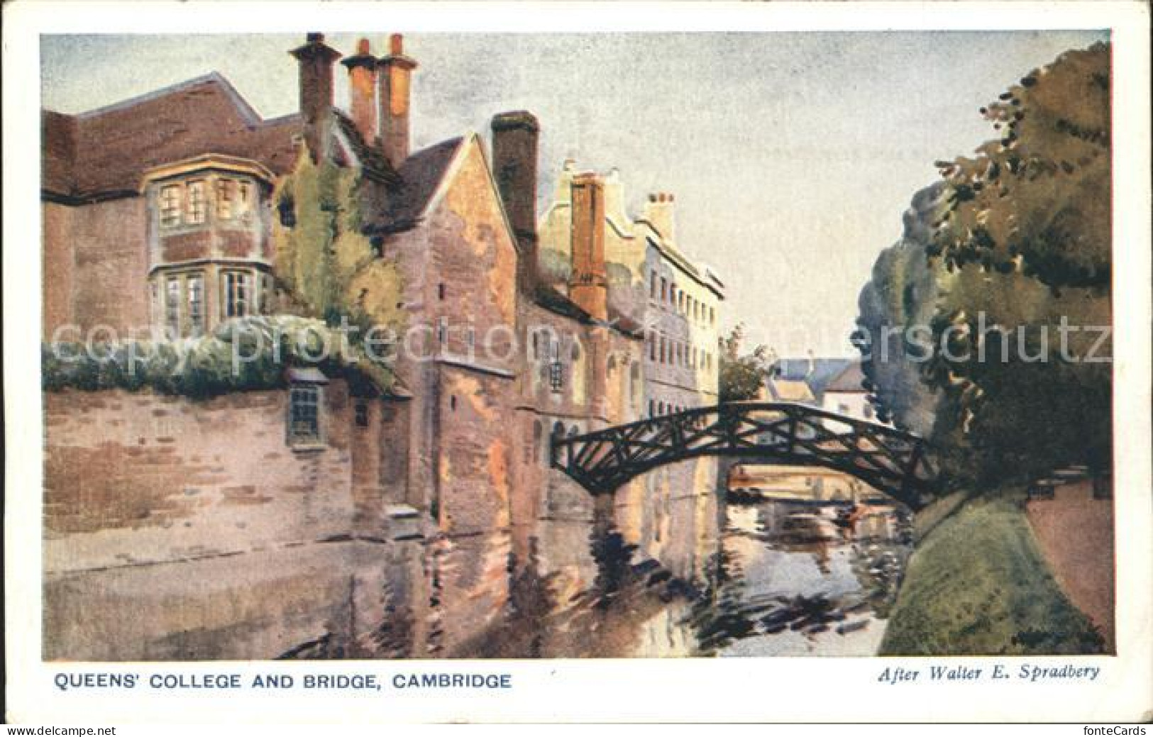 11750700 Cambridge Cambridgeshire Queens College And Bridge After Walter E. Spra - Altri & Non Classificati
