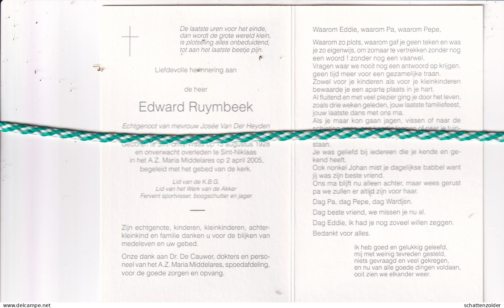 Edward Ruymbeek-Van Der Heyden, Sint-Gillis-Waas 1928, Sint-Niklaas 2005. Foto - Obituary Notices